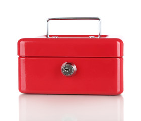 Closed red case isolated on white