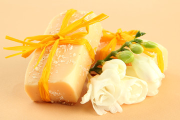 Natural handmade soap, on beige background