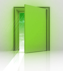 green frame doorway with flare