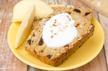 piece of cake with oatmeal, quince and prunes, horizontal