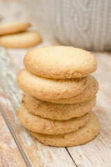 stack of cookies on a wooden table