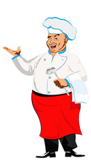 Happy joyful Chef on a white.Restaurant business. Vector