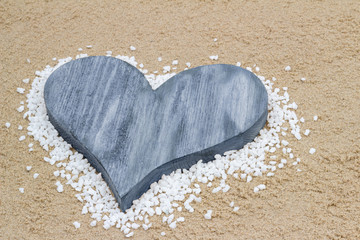 blue heart in the sand.