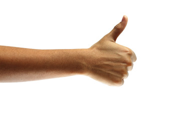 Hand with thumb up isolated on white background.