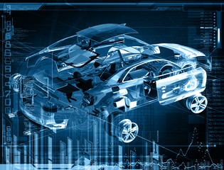 abstract exploded transparent car