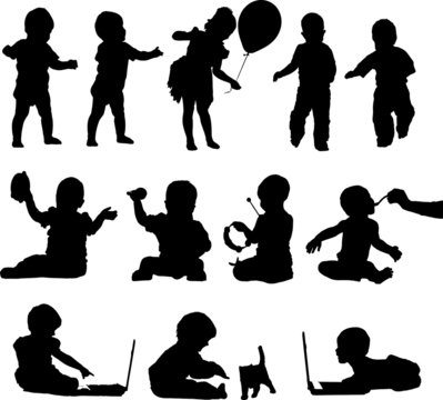 Silhouettes active playful babies and children