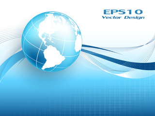 vector wavy lines with copy space and globe. eps10