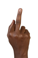 Weibliche Hand h&auml;lt Mittelfinger hoch