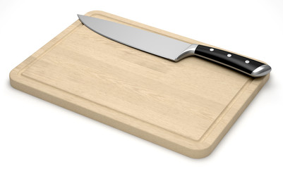 Planche et couteau de cuisine sur fond blanc 1