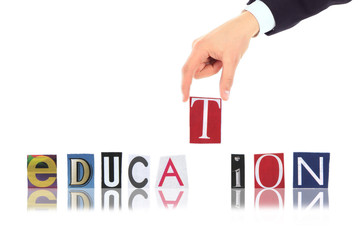 Hand and word Solution isolated on white background