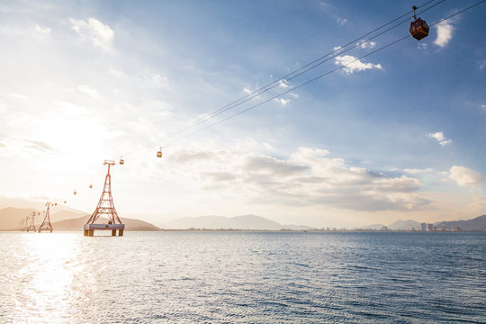 Vinpearl funicular at sunset. Vietnam