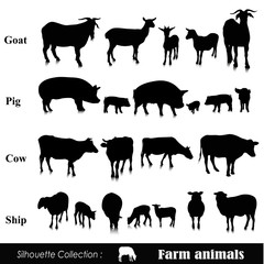 Vector set illustration: farm animals isolated on white