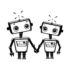 Stickers pour porte Robots Robots amoureux, illustration