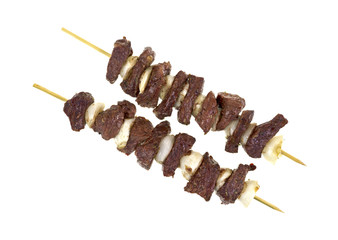 Beef and onion kabobs on skewer sticks