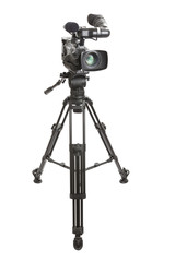 Television Camera and Tripod on white background