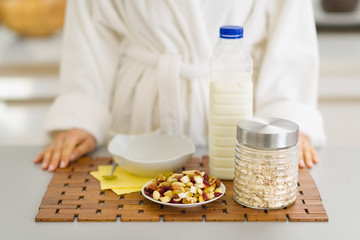 Closeup on healthy breakfast ready for young woman