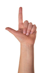 Child hands showing two fingers