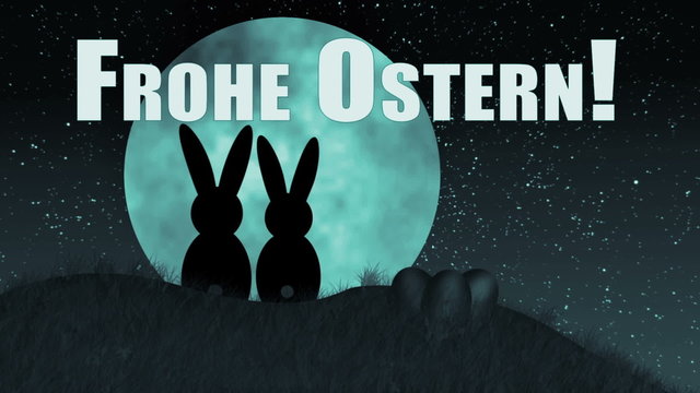 Frohe Ostern (Osterhasen vor Mond)