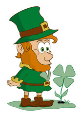 Leprechaun presenting. Vector.