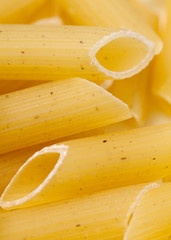 raw penne pasta close up