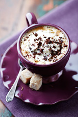 Coffee with cream and dark chocolate