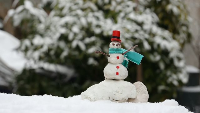 snowman miniature in winter time