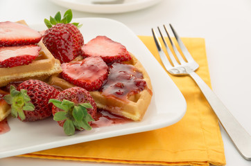 waffles with fresh strawberries