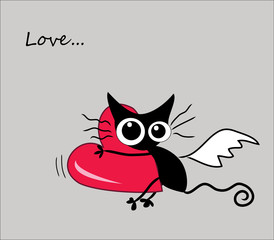 funny flying kitten with heart