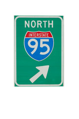 Direction sign to North I-95 in New England, isolated