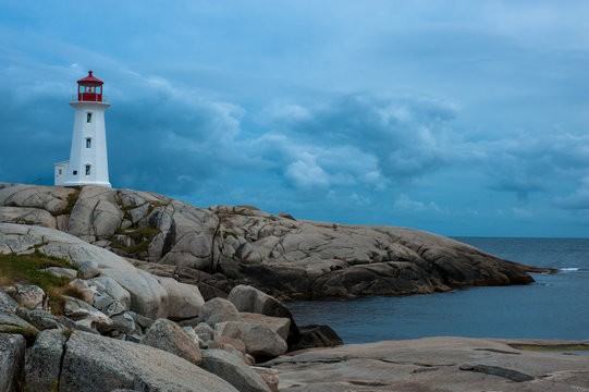 Peggys Point Lighthouse at dusk, Nova Scotia