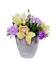 colorful floral bouquet of roses,cloves and orchids arrangement