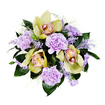 colorful floral bouquet of roses,cloves and orchids isolated on