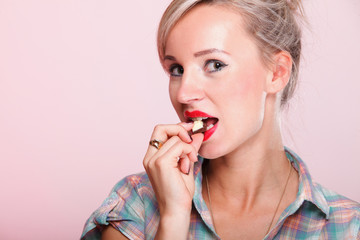 pinup girl Woman eating chocolate portrait