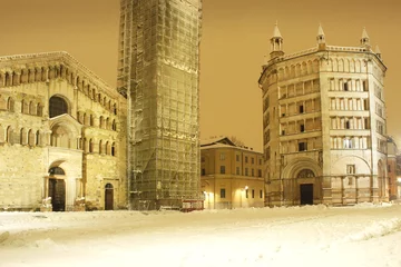 Fototapeten Baptistery and Cathedral at night with snow © vali_111