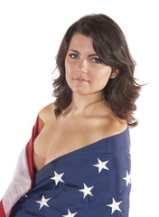 Young woman implied nude American Flag