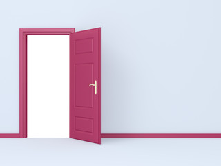 Pink Opened Door in Gray Wall