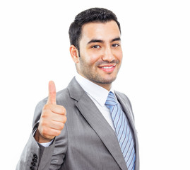 smile successful businesman with sign ok
