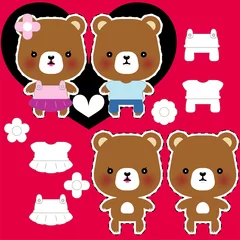 Dekokissen Teddybärpaar mit verschiedenen Kleidern © laias