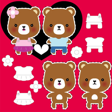 teddy bear couple with different clothes