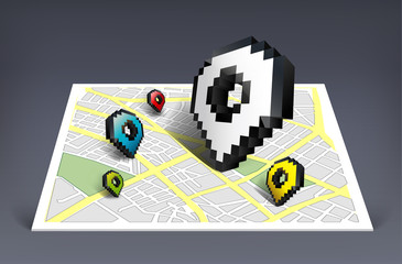 Map pointer cursor icon with city map vector illustration