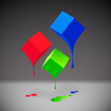 RGB cubes with blobs, vector EPS10 illustration.