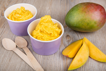 Frozen creamy ice yoghurt  with fresh mango