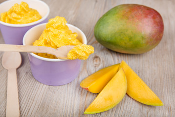 Frozen creamy ice yoghurt  with fresh mango