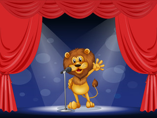 Naklejka premium A lion singing at the center of the stage