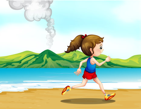 A girl jogging at the seashore
