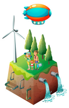 A family near a windmill