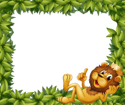 A lion with a crown in a leafy frame