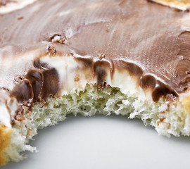 bitten slice of chocolate sandwich