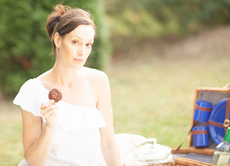 Portrait of a beautiful woman in a garden