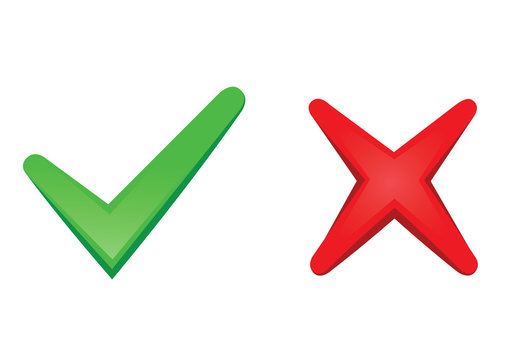 Vector green checkmark and red cross icons